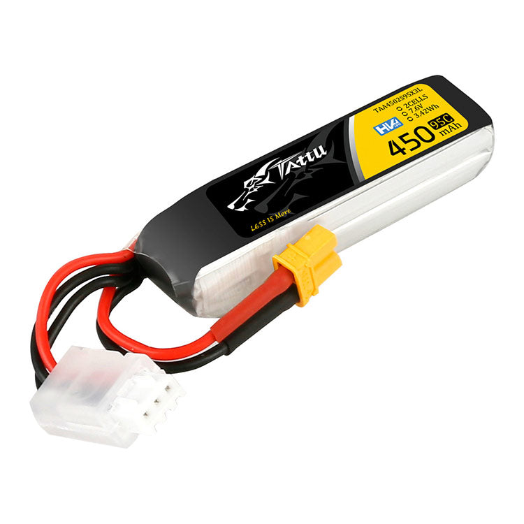 Tattu 450mAh 7.6V High Voltage 95C 2S1P Lipo Battery Pack With XT30 Plug - Long Pack Tattu 450mAh 7.6V High Voltage 95C 2S1P Lipo Battery Pack With XT30 Plug - Long Pack